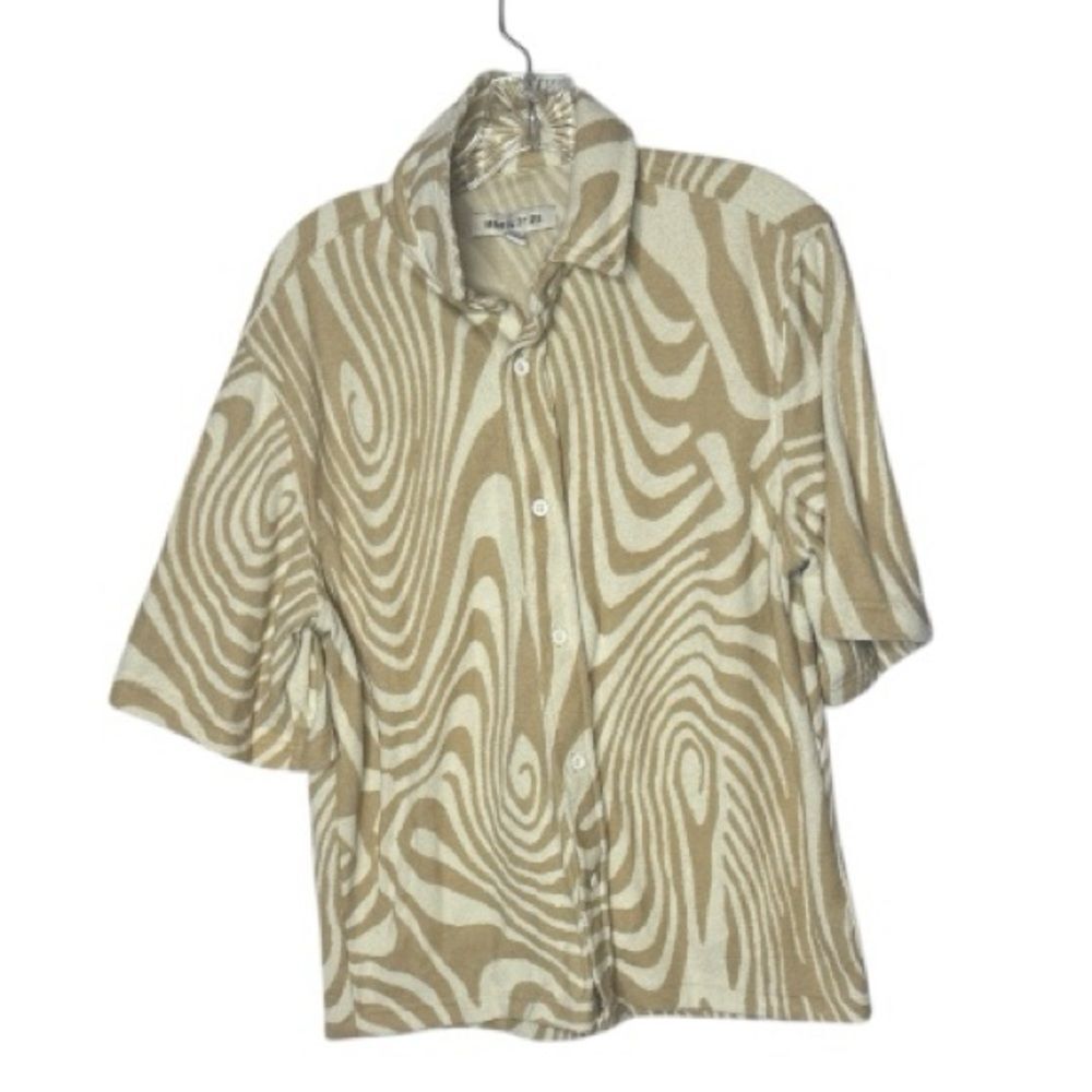 Urban Outfitters Ryan Swirl Terry Cloth Beige/Off White Patterned Shirt. Size Sm